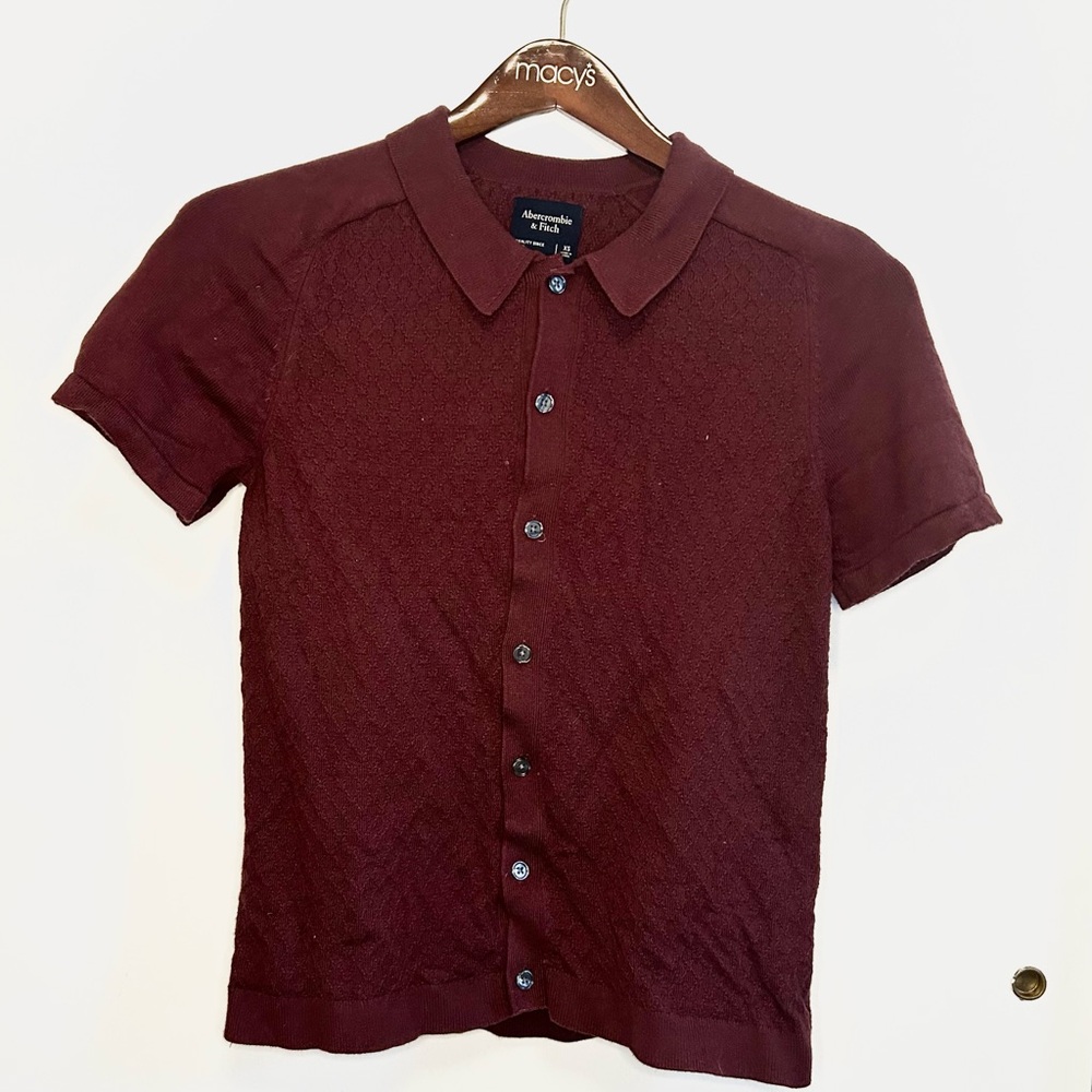 Men's Burgundy/Maroon Sweater Polo Shirt Abercrombie & Fitch Stretch XS